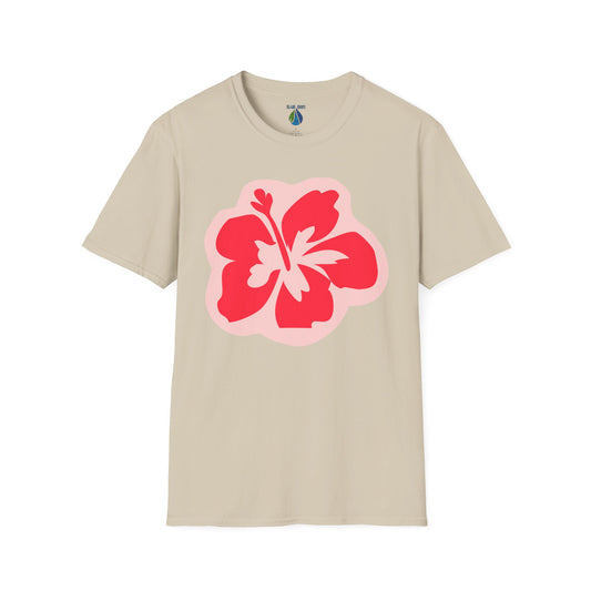 Beige t-shirt with a hibiscus graphic design - Island Drops t-shirt collection | Unisex t-shirts