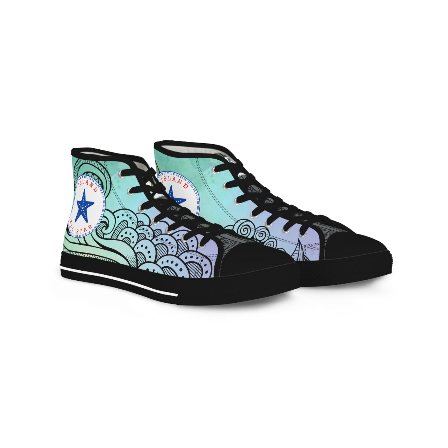 Tribal High Top Sneakers - Men's Watercolor blue/green