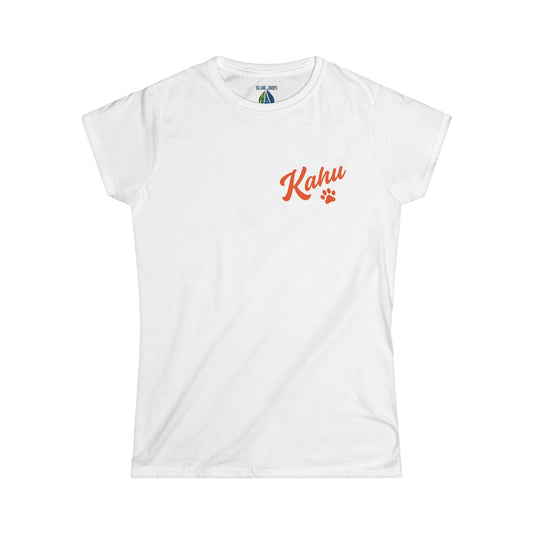 White women's cut t-shirt with 'Kahu' graphic design - Island Drops Women's collection | Women's cut t-shirt
