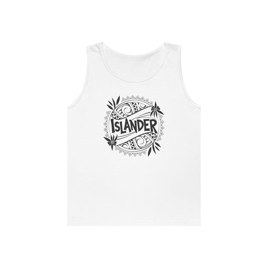 White tank top with 'Islander' graphic design - Island Drops tank tops collection | Unisex tank tops