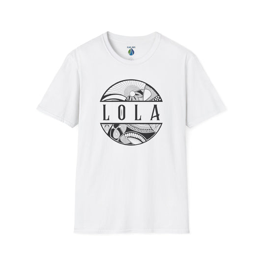 White t-shirt with 'LOLA', meaning grandma, graphic design t-shirt - Island Drops t-shirt collection | Unisex t-shirts