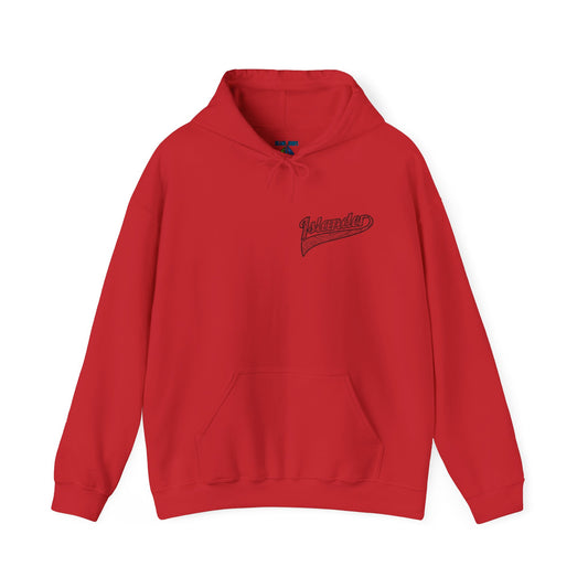 Red hoodie with "Islander" tribal logo - Island Drops hoodie collection | Unisex pullover