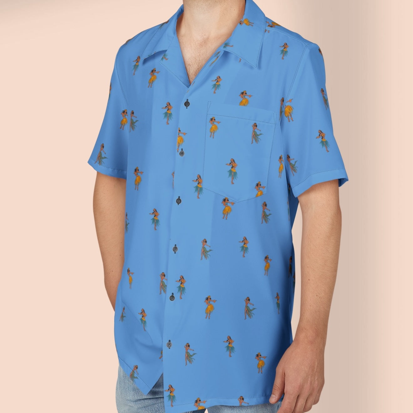 Hula girl Blue Button-Down Shirt