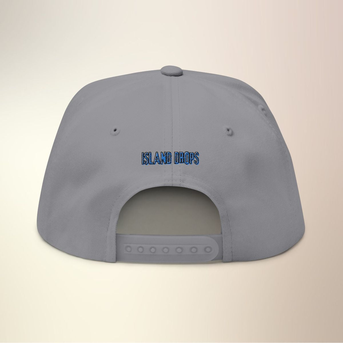 Gray cap with 'ISLANDER' text and sunset graphic design - Island Drops hat collection | Unisex snapback caps