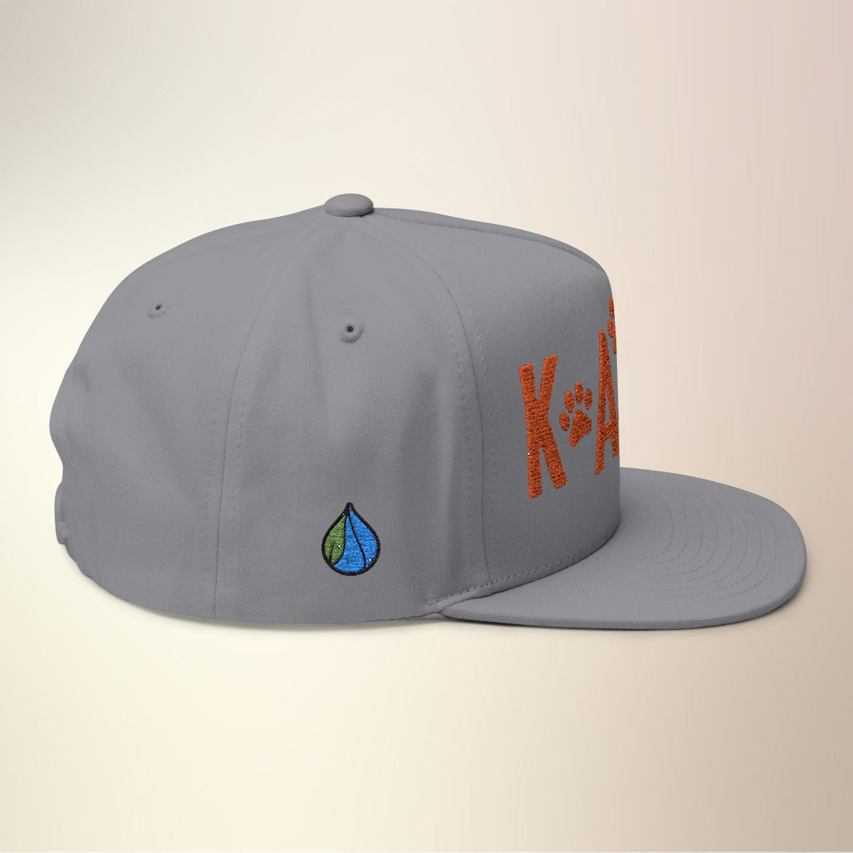 Gray cap with 'KAHU' text and paw print graphic design - Island Drops hat collection | Unisex snapback caps