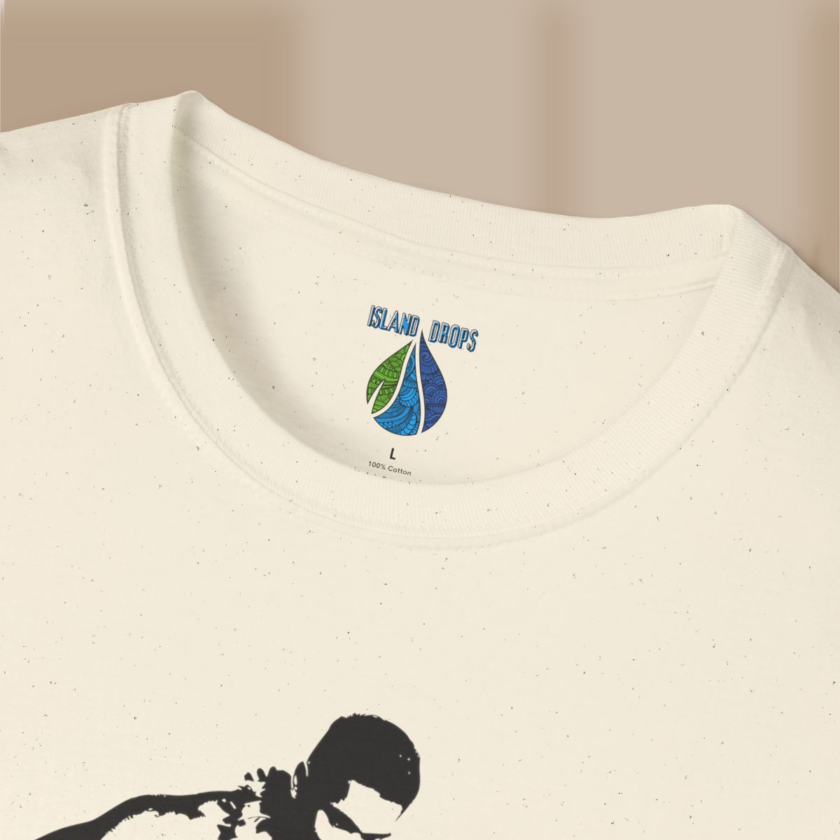 Beige t-shirt with 'Island Drops' logo and t-shirt with a Hula DJ graphic design - Island Drops t-shirt collection | Unisex t-shirt