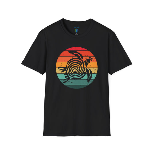 Black t-shirt with sunset tribal turtle graphic design - Island Drops t-shirt collection | Unisex t-shirts