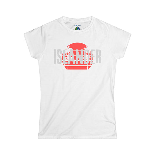 White women's cut t-shirt with 'ISLANDER' graphic design - Island Drops Women's collection | Women's cut t-shirt