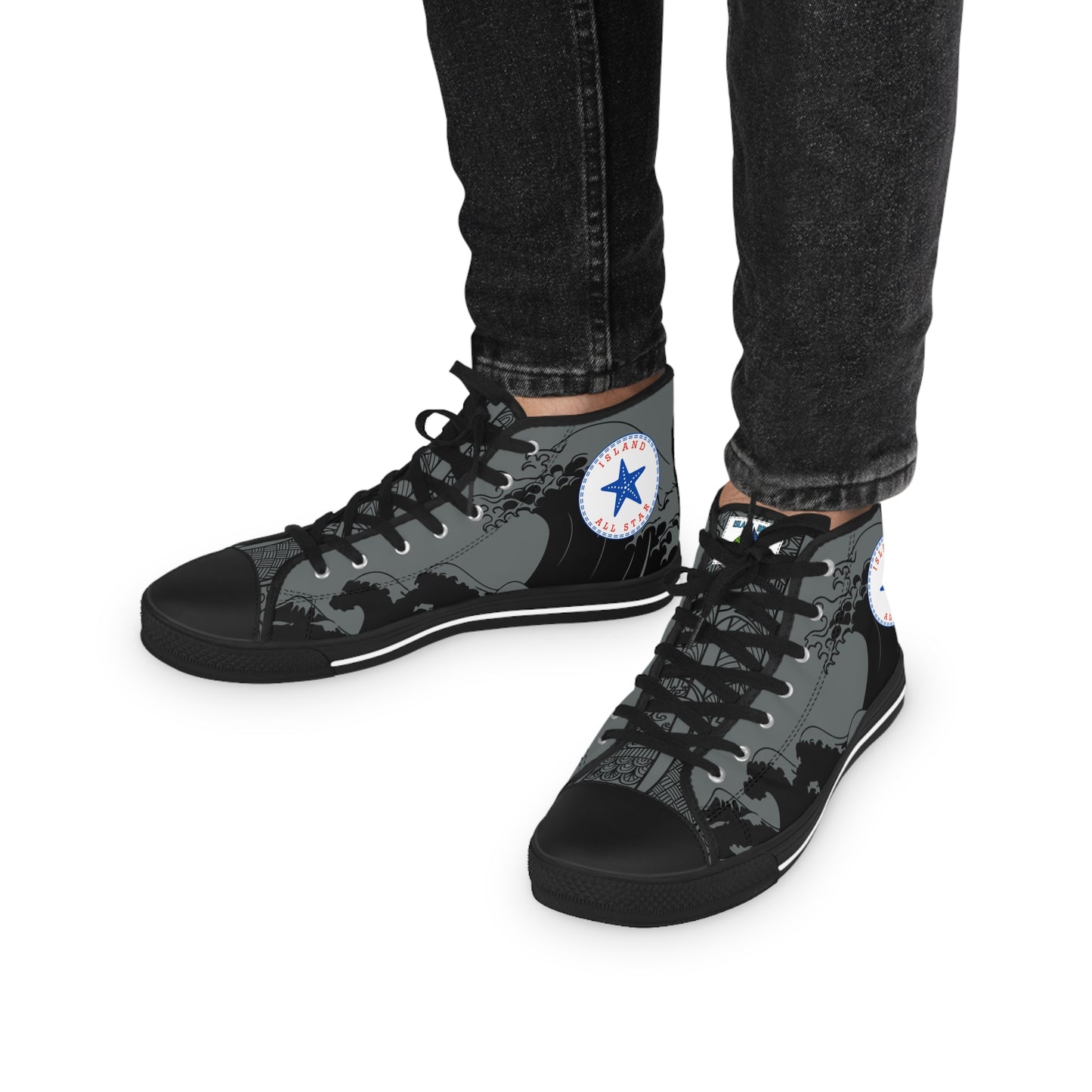 Wave Tattoo High Top Sneakers - Gray Men's