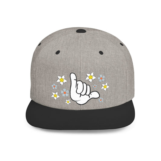 Gray and black cap with hang loose floral graphic design - Island Drops hat collection | Unisex snapback cap