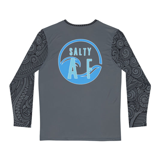 Gray Tribal Sleeve Men's Long Sleeve Shirt - Salty AF Design