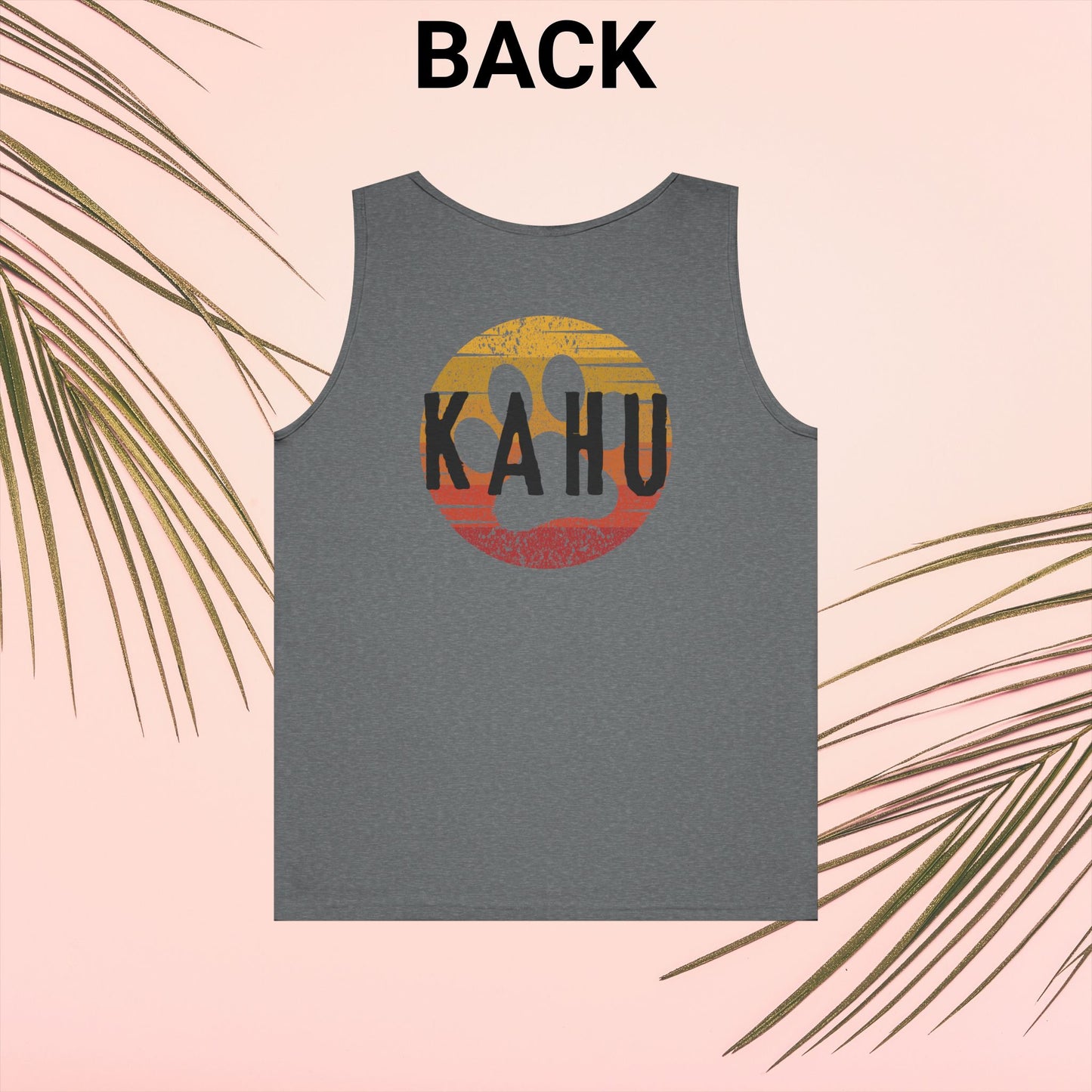 Gray tank top with 'KAHU' logo - Island Drops tank tops collection | Unisex tank tops