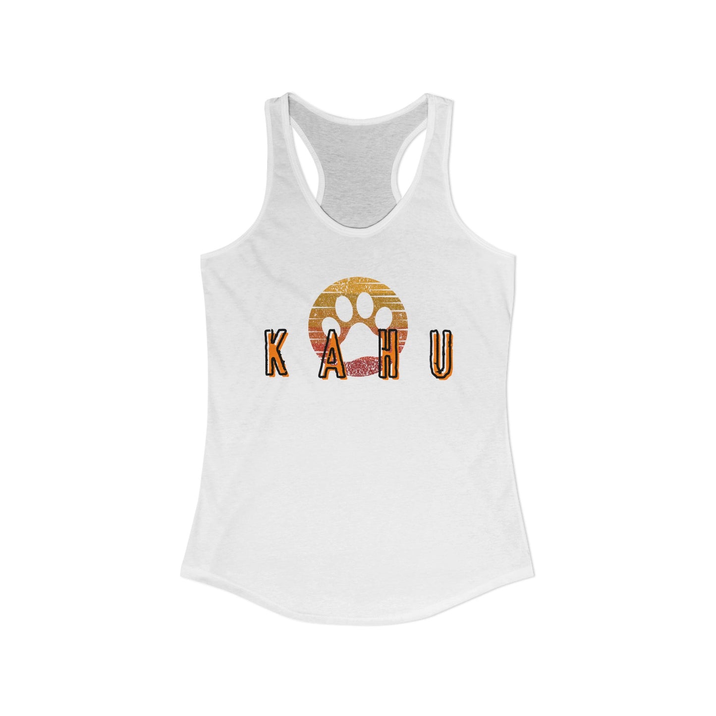 White tank top with 'Kahu'  graphic design- Island Drops tank tops collection | Women's racer back tank