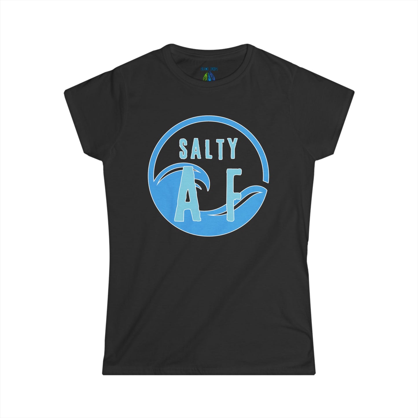 Black women's cut t-shirt with  'SALTY AF' graphic design - Island Drops Women's collection | Women's cut t-shirt