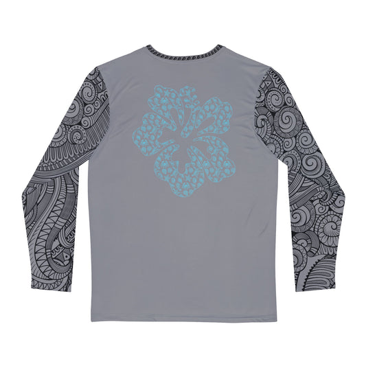 Gray Tribal Sleeve Men's Long Sleeve Shirt - Hibiscus Mask Design