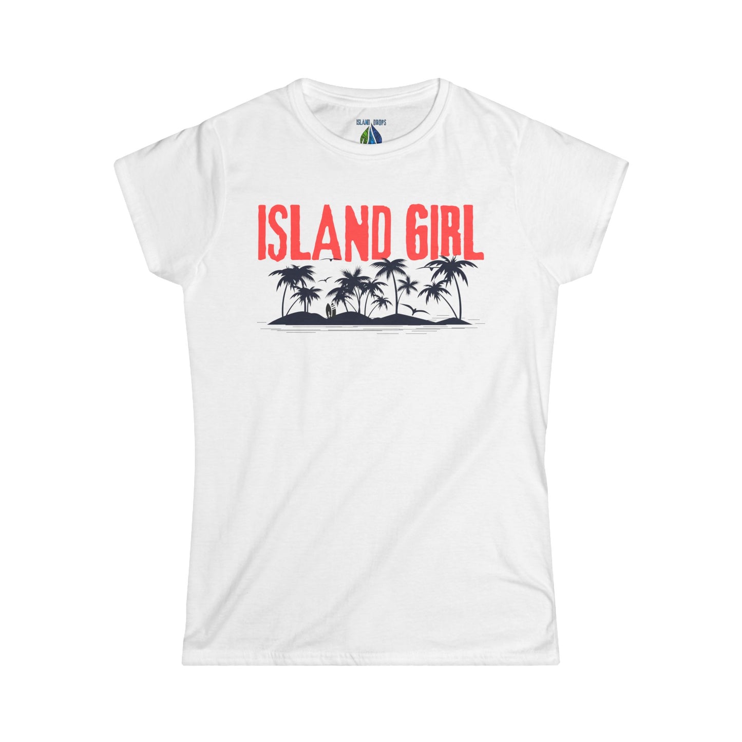 White women's cut t-shirt with 'ISLAND GIRL' graphic design - Island Drops Women's collection | Women's cut t-shirt
