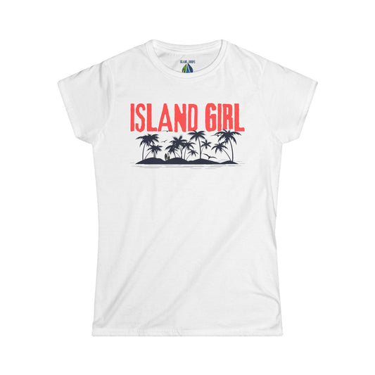 White women's cut t-shirt with 'ISLAND GIRL' graphic design - Island Drops Women's collection | Women's cut t-shirt