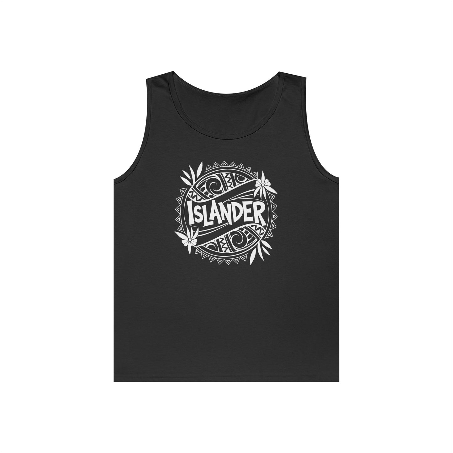 Black tank top with 'Islander' graphic design - Island Drops tank tops collection | Unisex tank tops