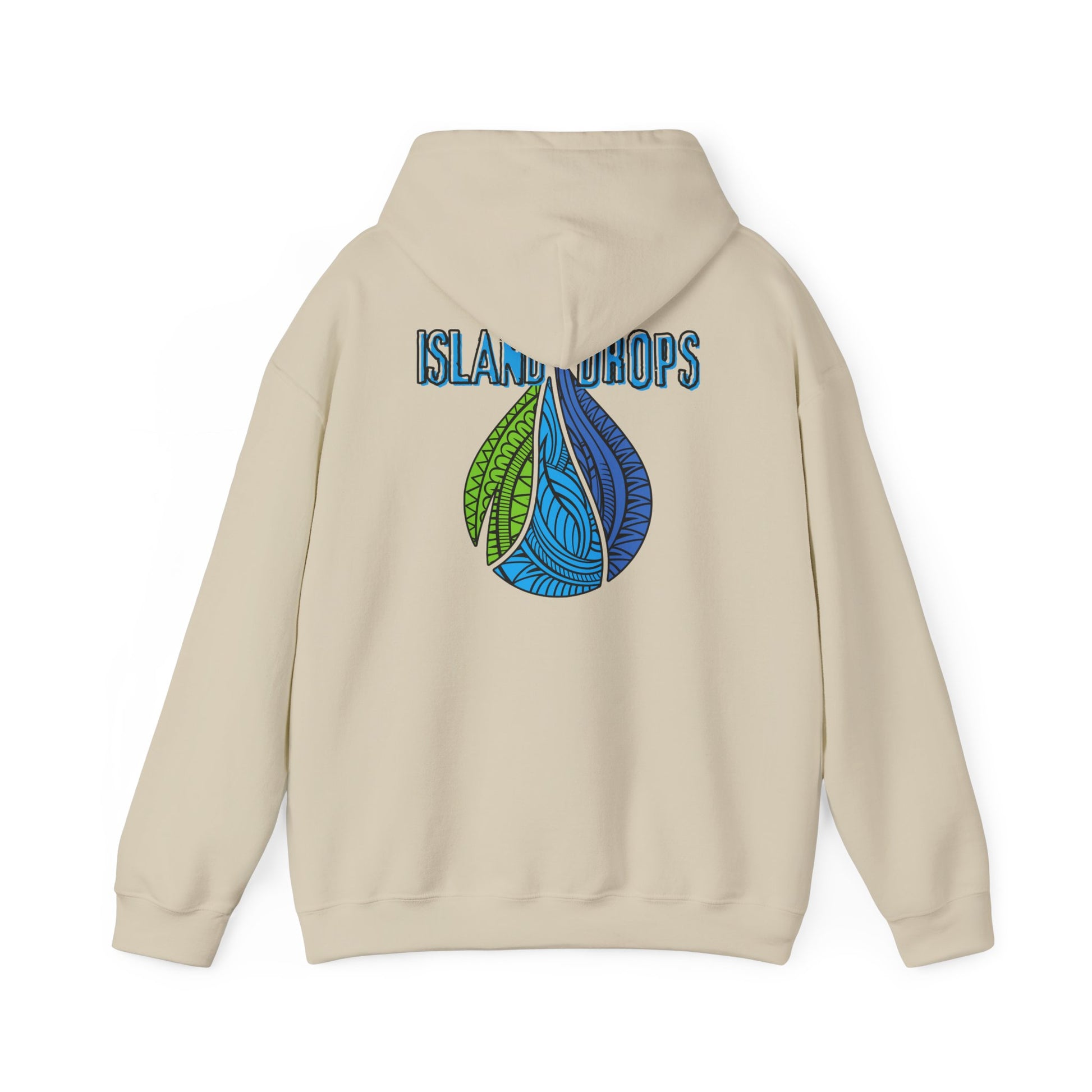 Beige hoodie with 'Island Drops' logo on the back - Island Drops hoodie collection | Unisex pullover