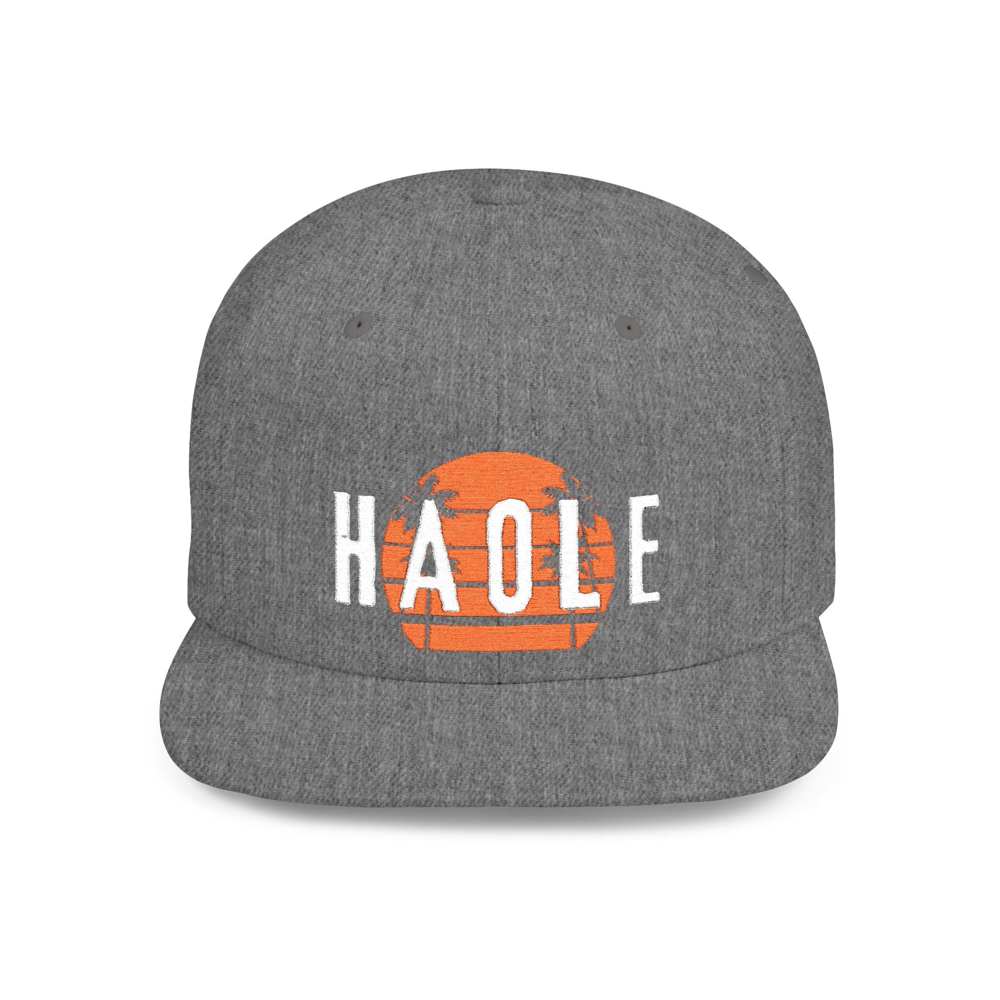 Gray hat with 'HAOLE' text and sunset graphic design - Island Drops hat collection | Unisex snapback cap