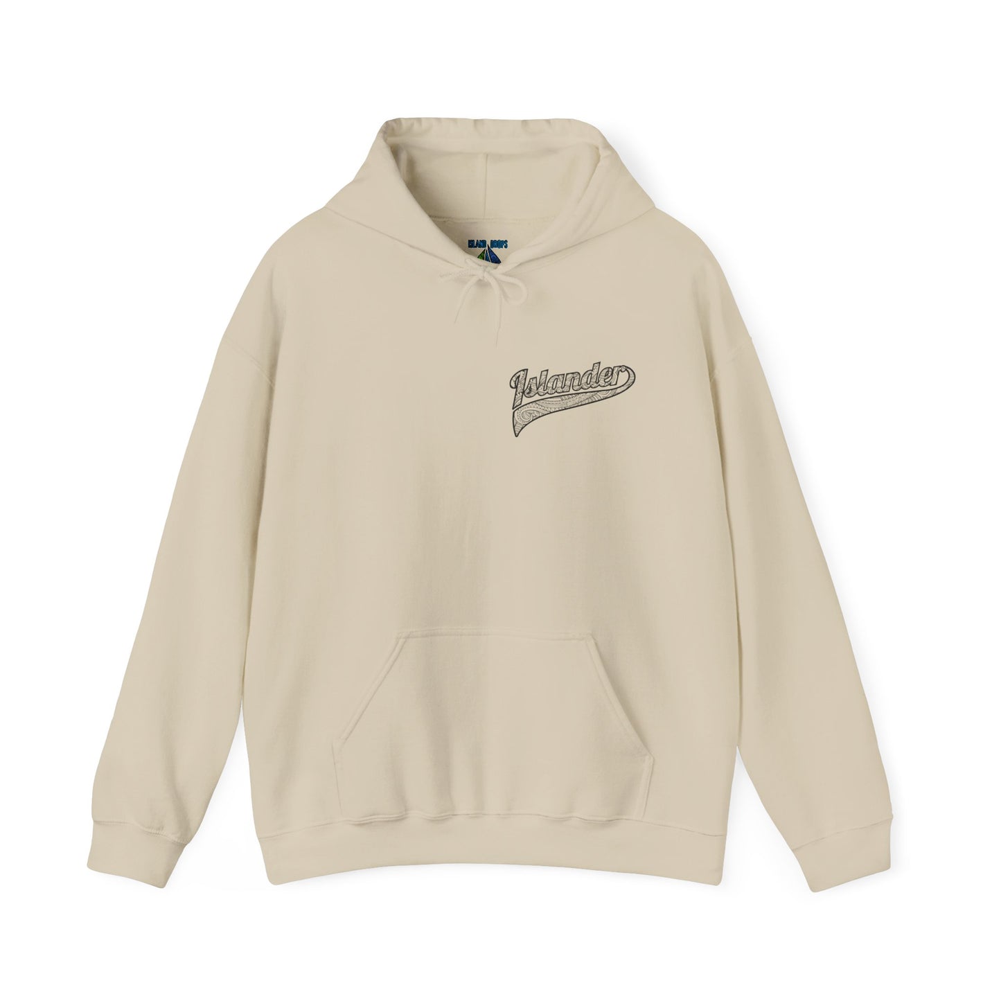 Beige hoodie with "Islander" tribal logo - Island Drops hoodie collection | Unisex pullover