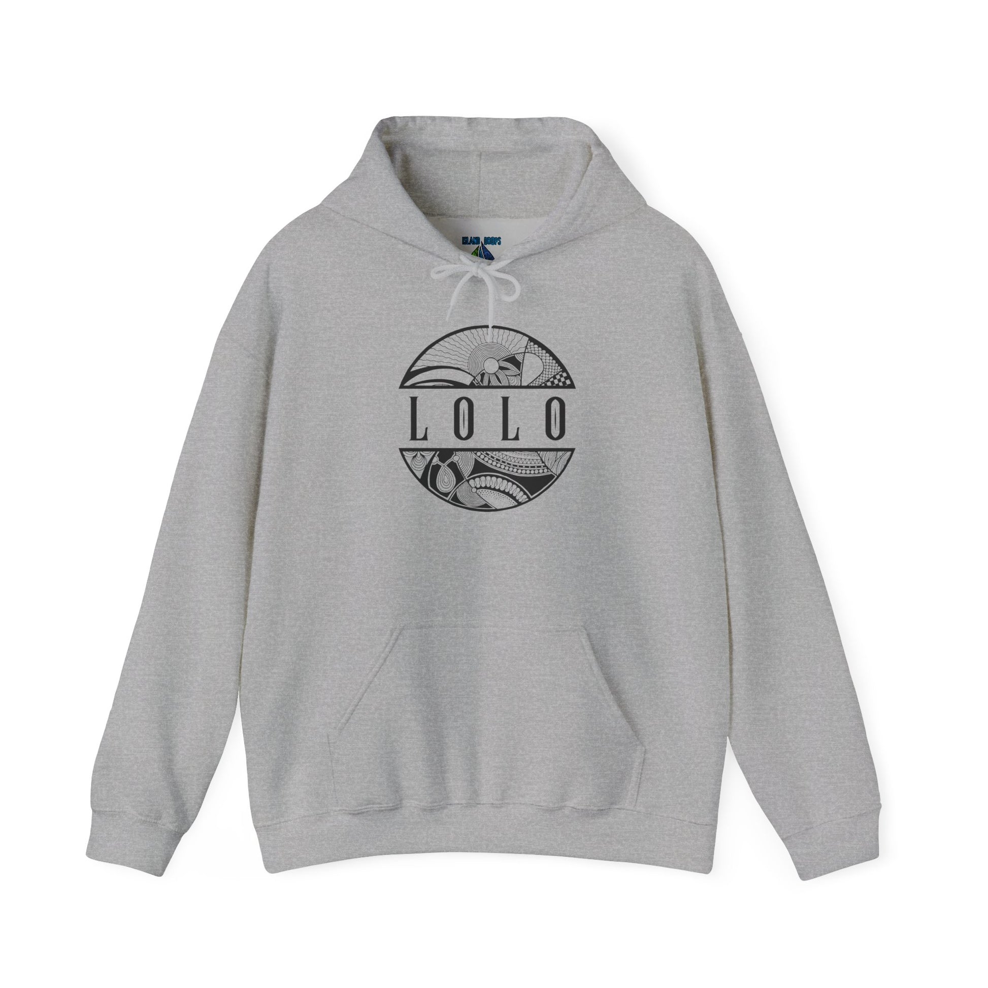 Gray hoodie with 'LOLO', meaning grandpa in filipino, graphic design - Island Drops hoodie collection | Unisex pullover