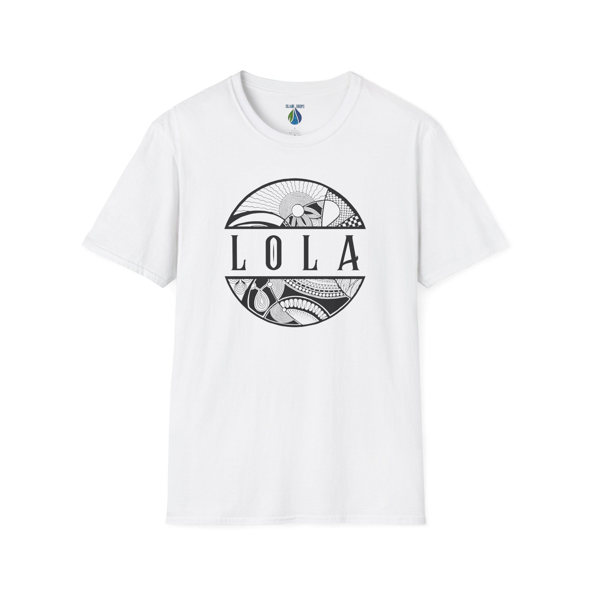 White t-shirt with 'LOLA', meaning grandma, graphic design t-shirt  - Island Drops t-shirt collection | Unisex t-shirts