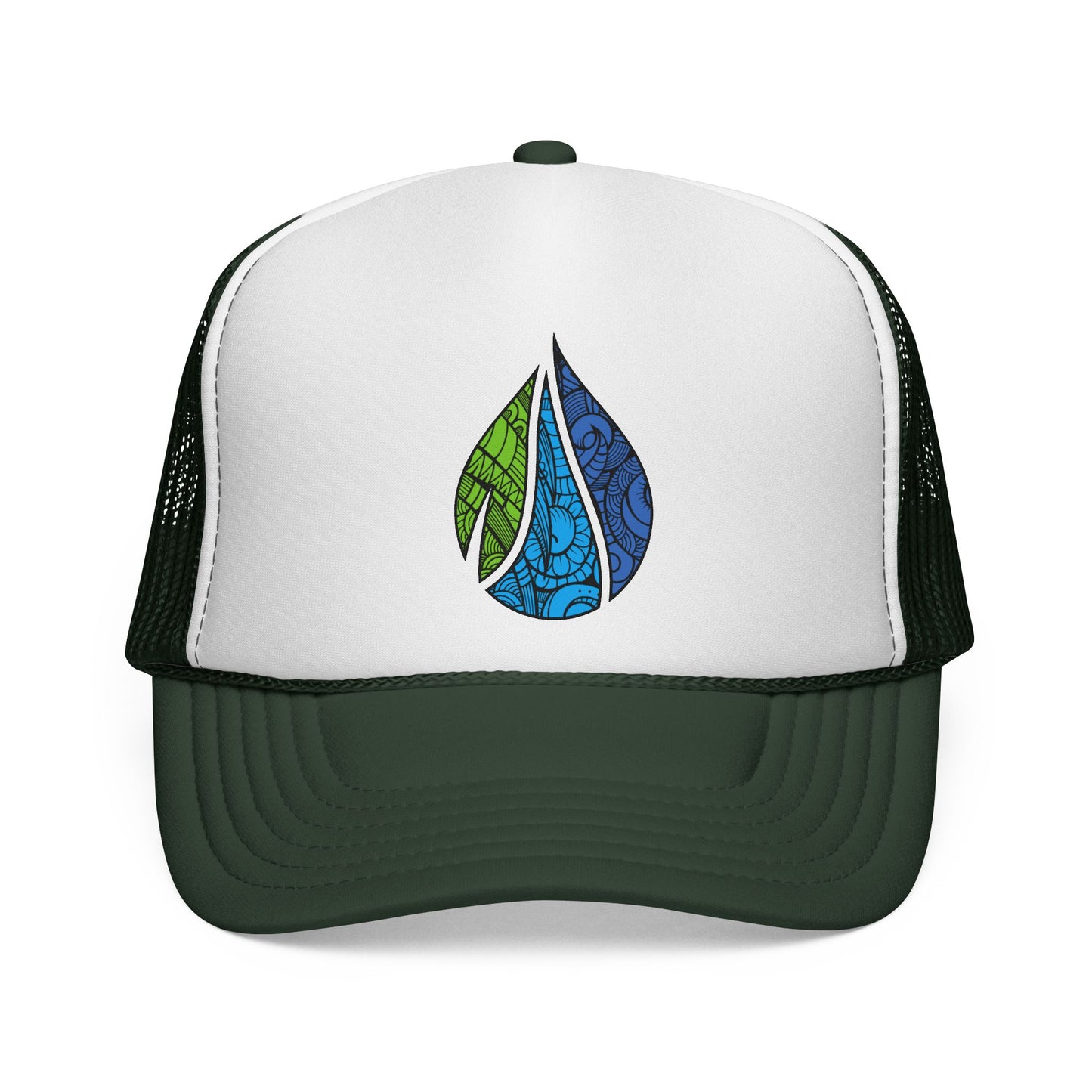 Dark greencap with the Island Drops logo - Island Drops hat collection | Unisex trucker cap, trucker hat