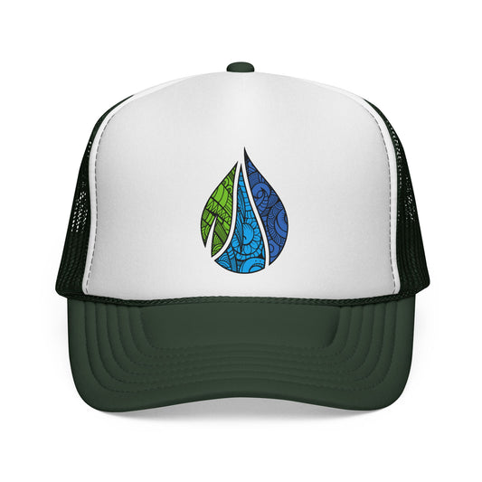 Dark greencap with the Island Drops logo - Island Drops hat collection | Unisex trucker cap, trucker hat