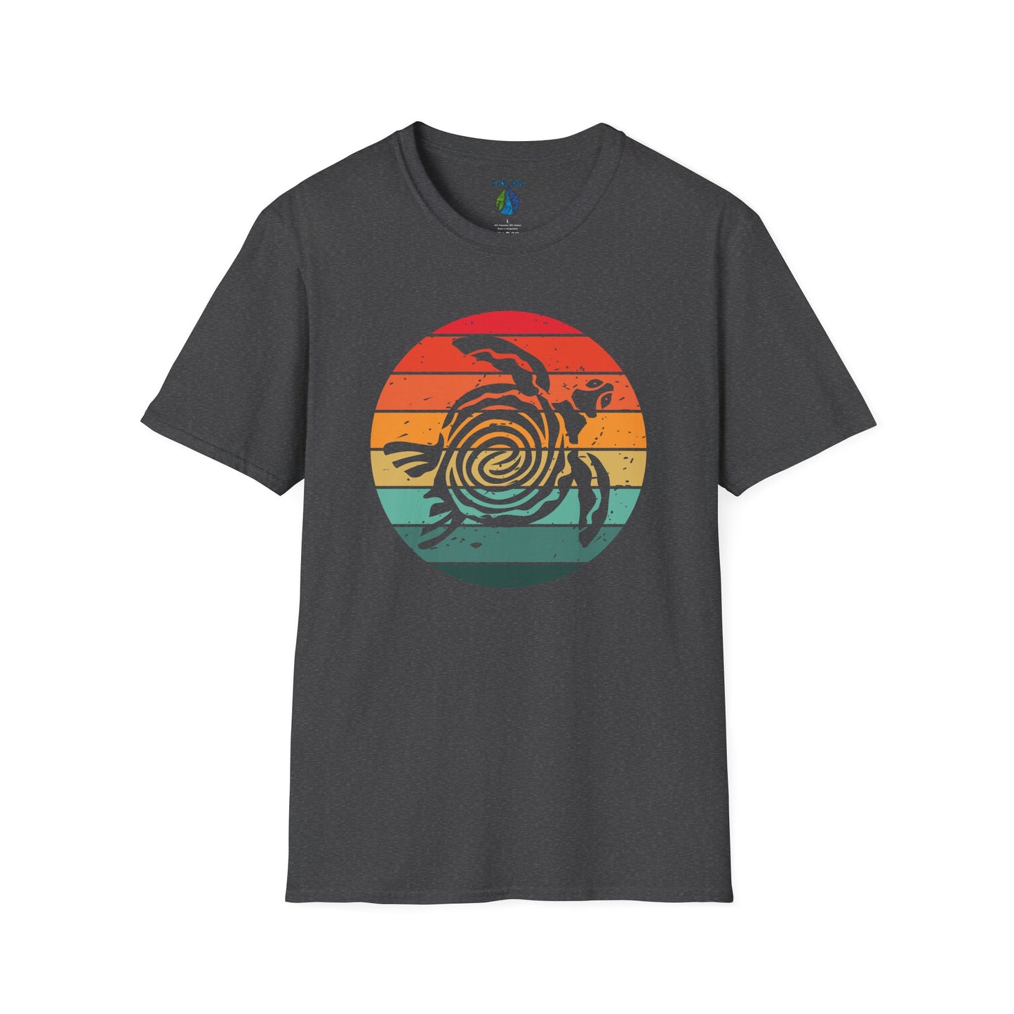Gray t-shirt with sunset tribal turtle graphic design - Island Drops t-shirt collection | Unisex t-shirts