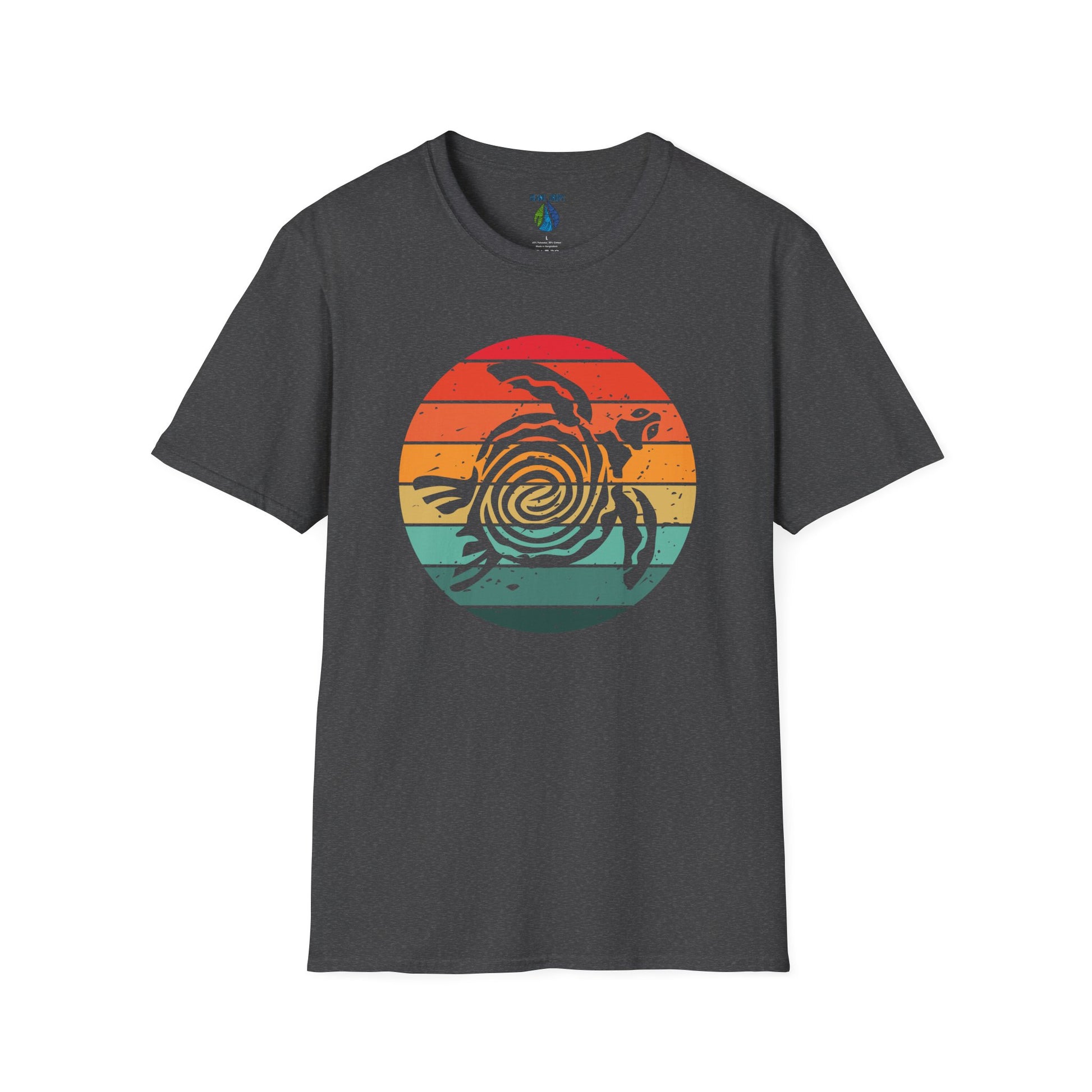 Gray t-shirt with sunset tribal turtle graphic design - Island Drops t-shirt collection | Unisex t-shirts