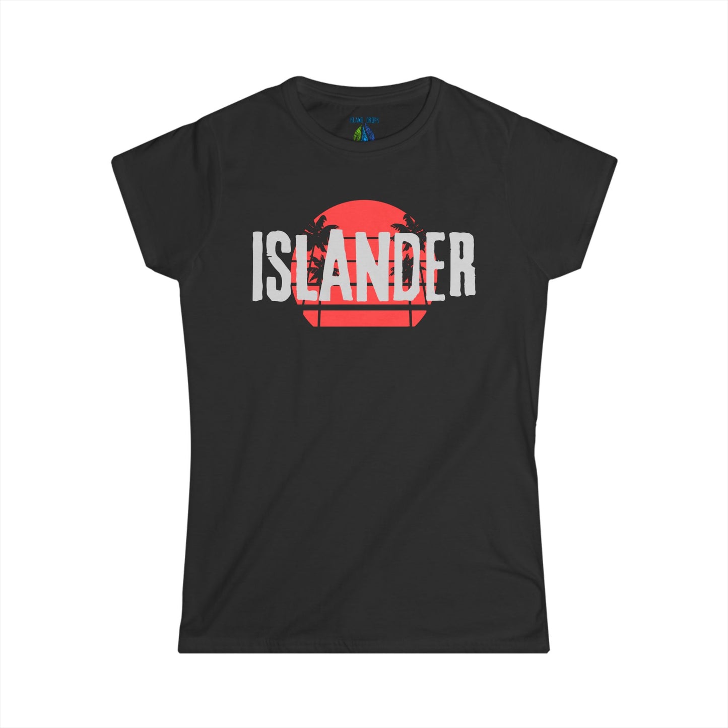 Black women's cut t-shirt with  'ISLANDER' graphic design - Island Drops Women's collection | Women's cut t-shirt