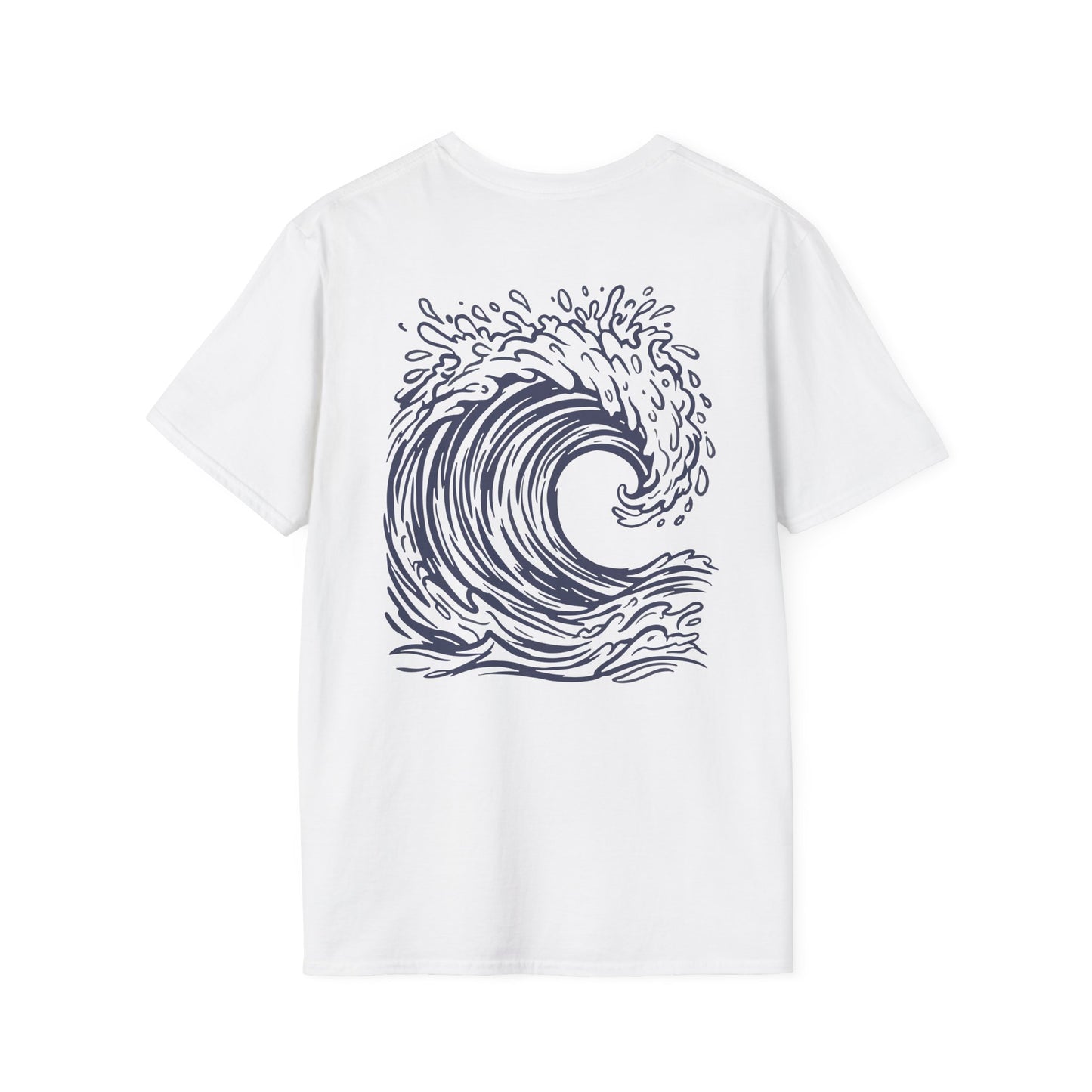 Wave Drop Tee back print in White color— big wave graphic Hawaiian streetwear design