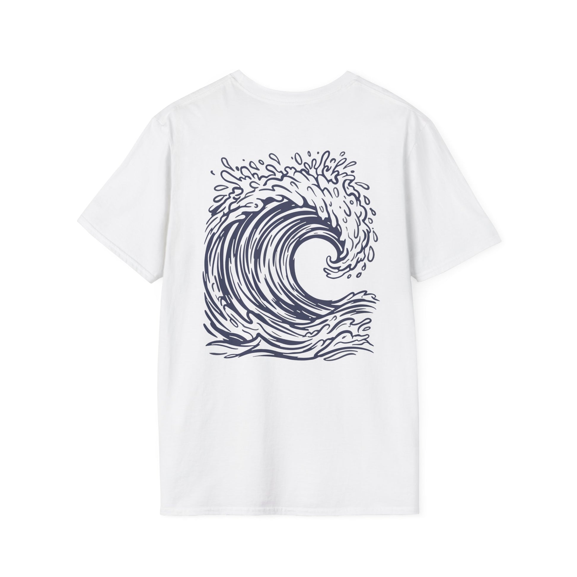 Wave Drop Tee back print in White color— big wave graphic Hawaiian streetwear design