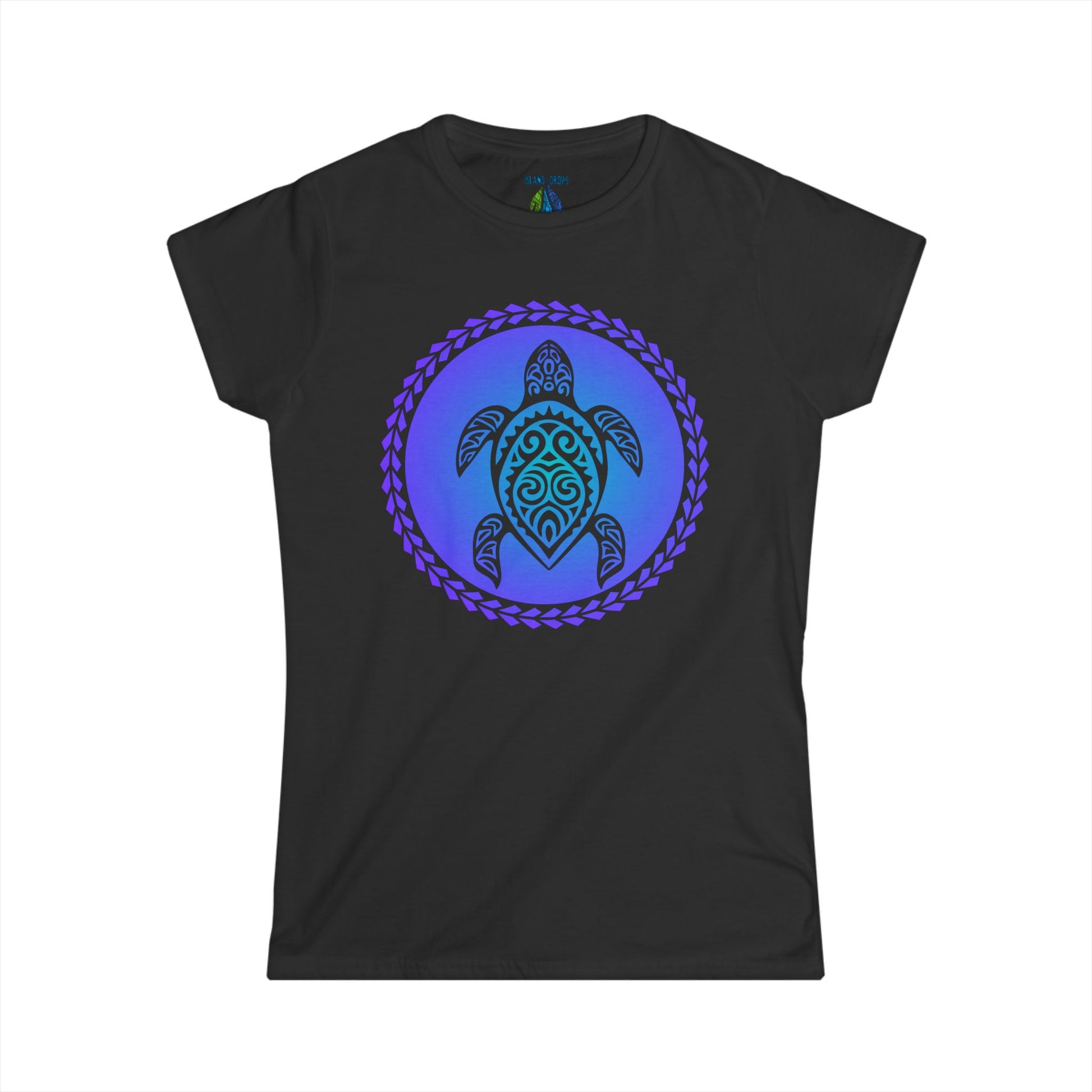 Black women's cut t-shirt with gradient turtle graphic design - Island Drops Women's collection | Women's cut t-shirt