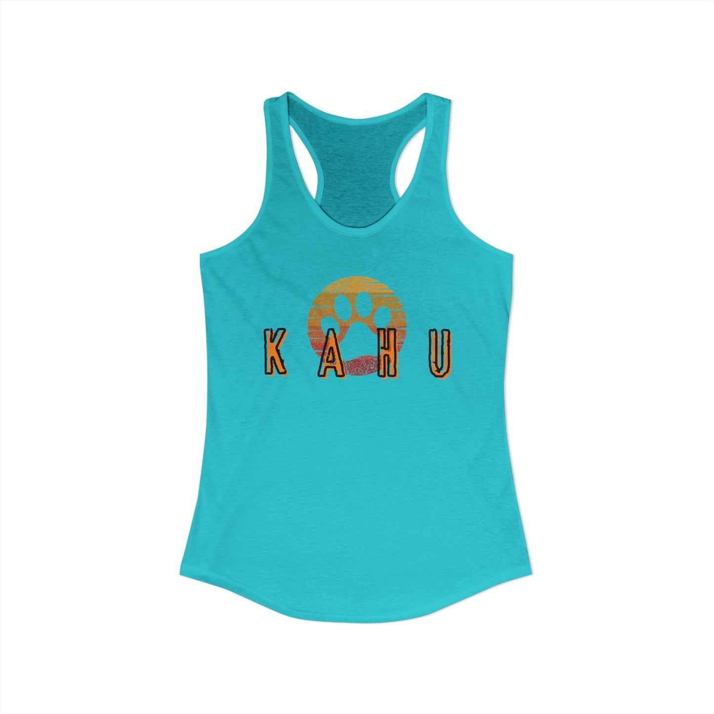 Turquoise tank top with 'Kahu'  graphic design- Island Drops tank tops collection | Women's racer back tank