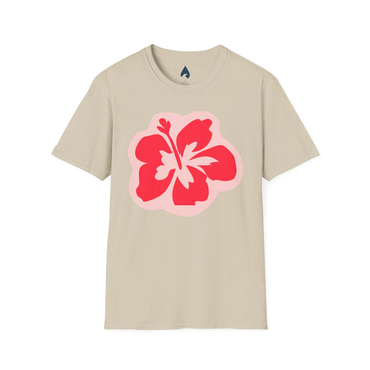 Sand Pink Hibiscus T-shirt with coral flower graphic