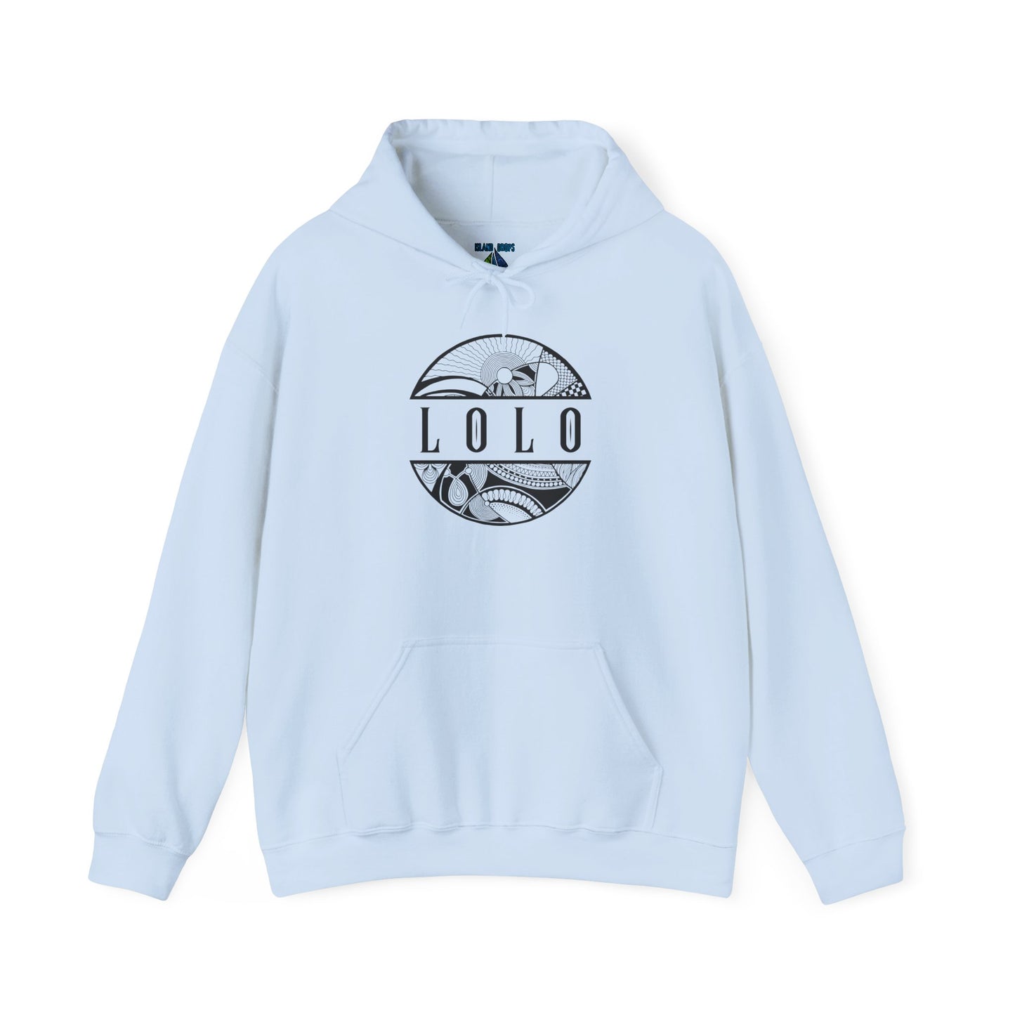 Light blue hoodie with 'LOLO', meaning grandpa in filipino, graphic design - Island Drops hoodie collection | Unisex pullover