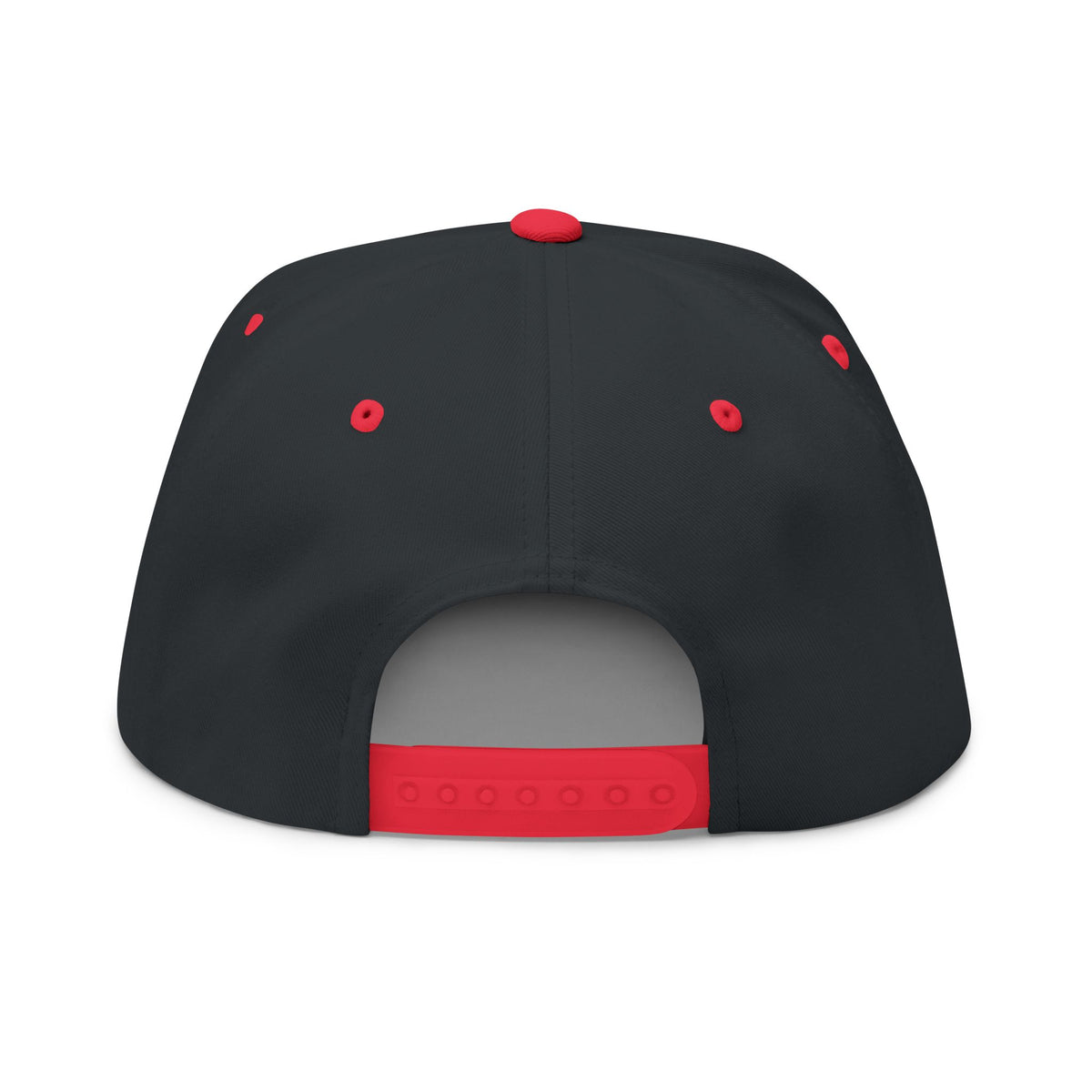 Back view of black ukulele patch snapback with red adjustable closure