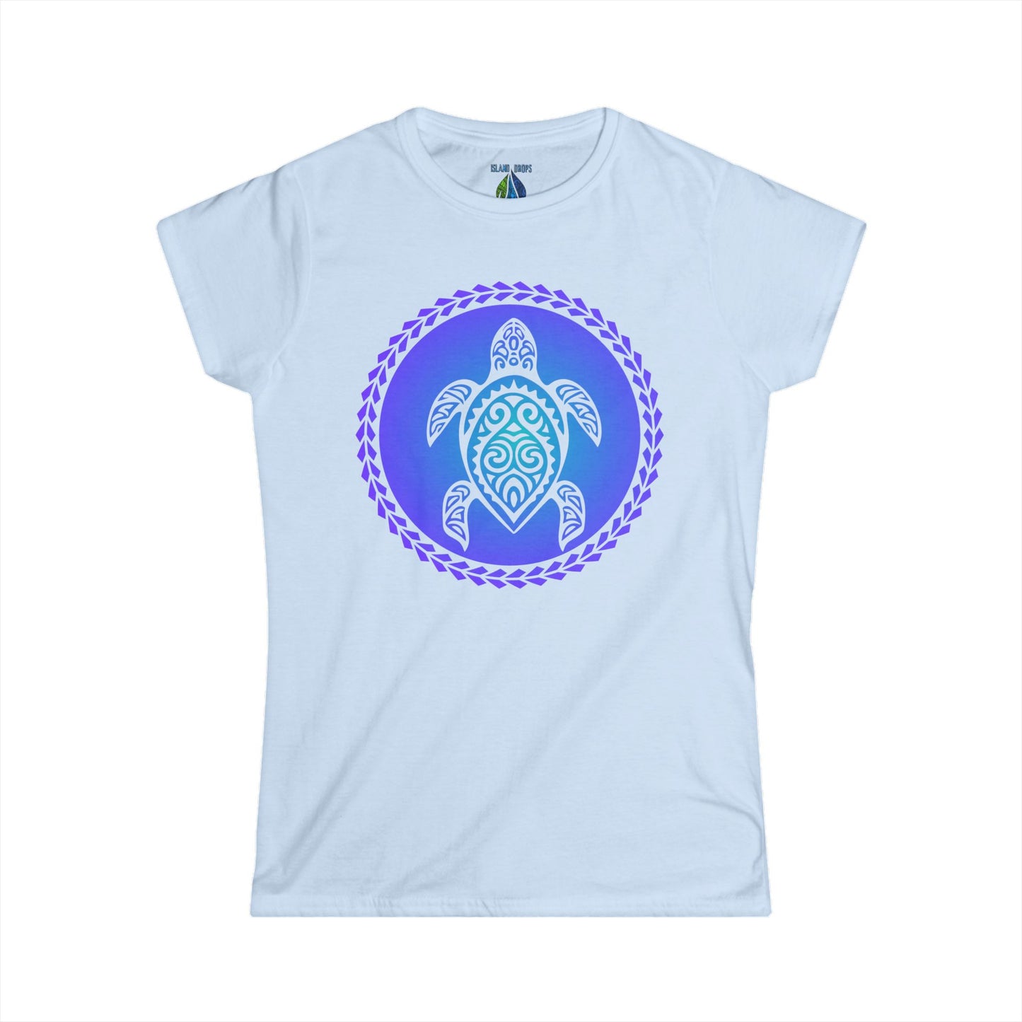 Light blue women's cut t-shirt with gradient turtle graphic design - Island Drops Women's collection | Women's cut t-shirt