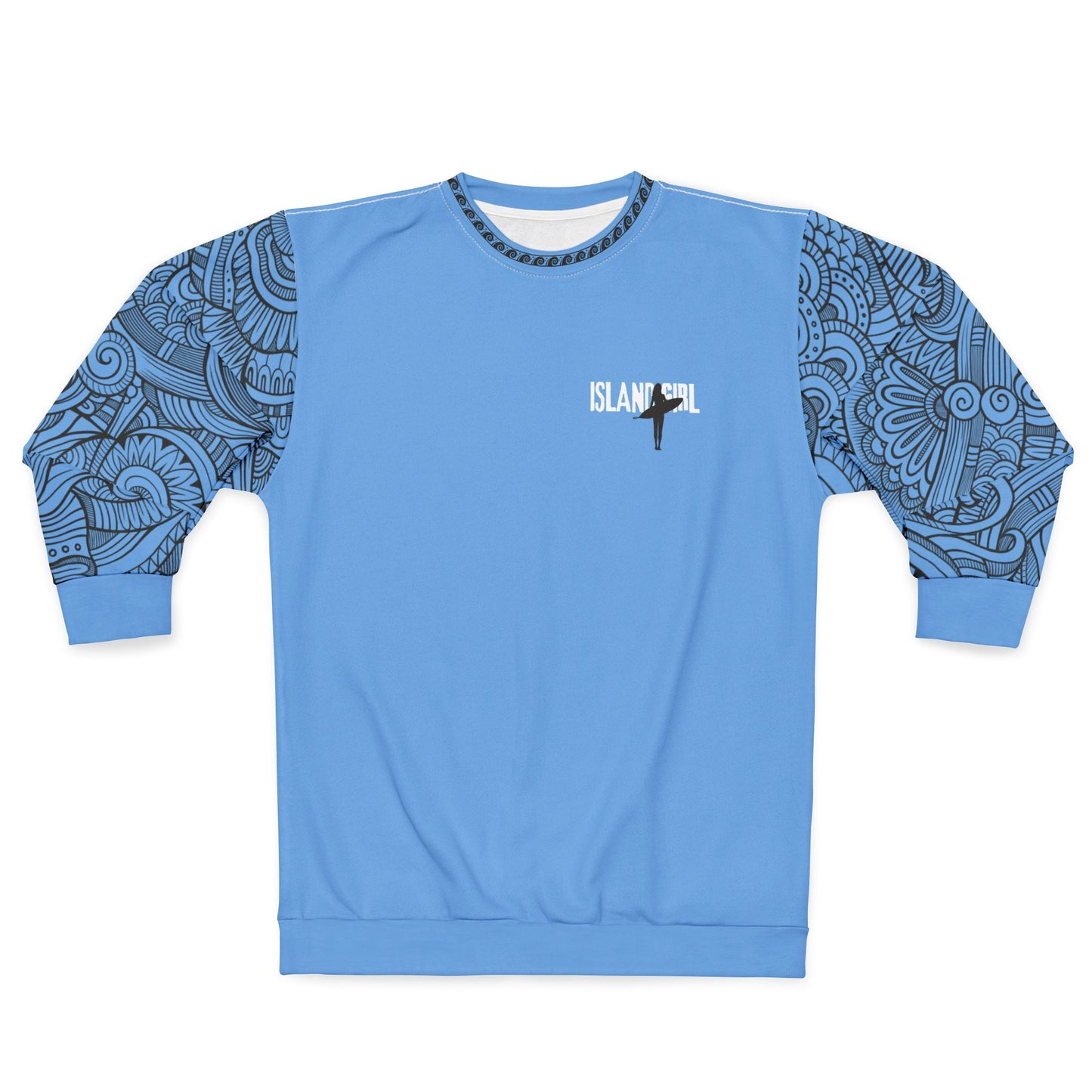 Island Girl text tribal sleeve Unisex Sweatshirt blue