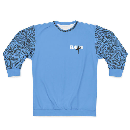Island Girl text tribal sleeve Unisex Sweatshirt blue