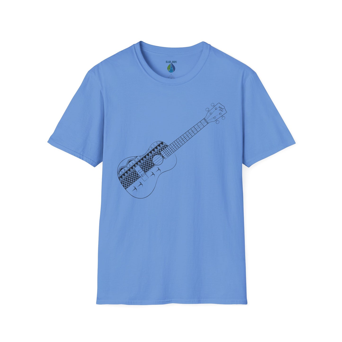 Blue t-shirt  with a ukulele graphic design - Island Drops t-shirt collection | Unisex t-shirts