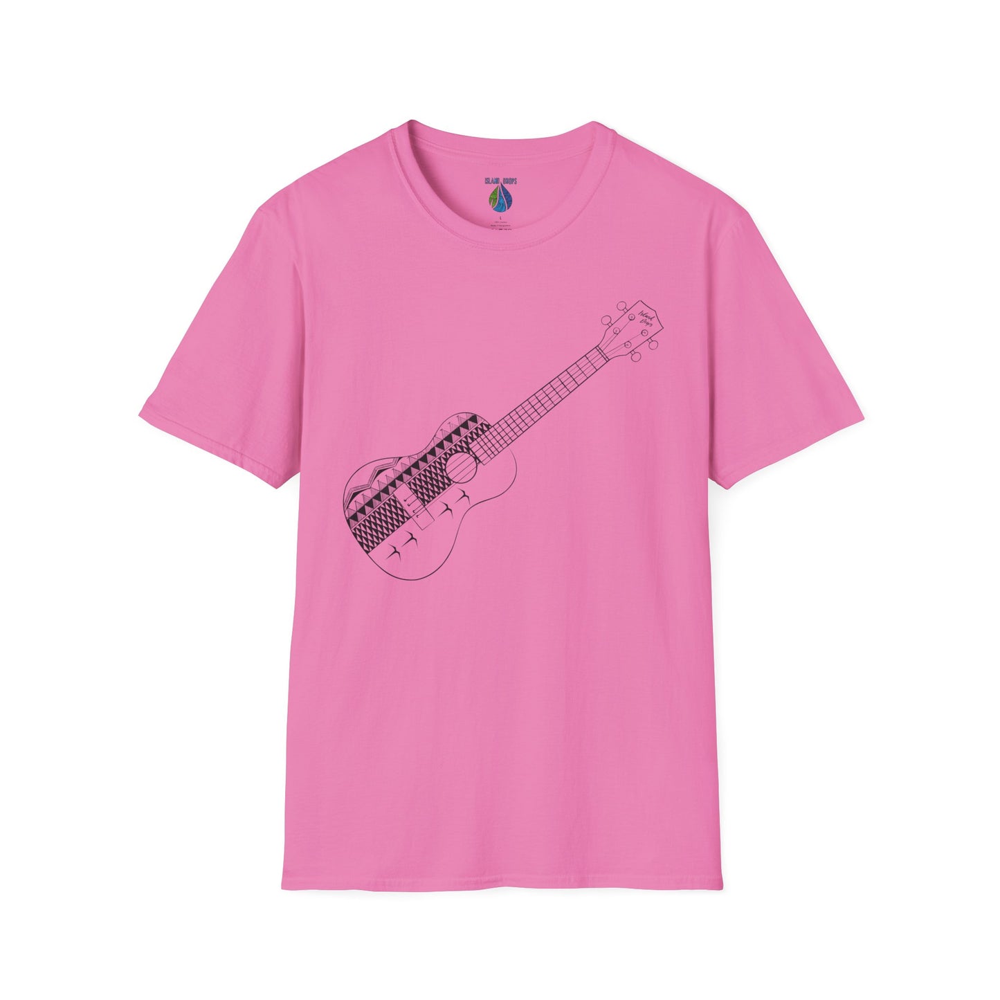 Pink t-shirt  with a ukulele graphic design - Island Drops t-shirt collection | Unisex t-shirts