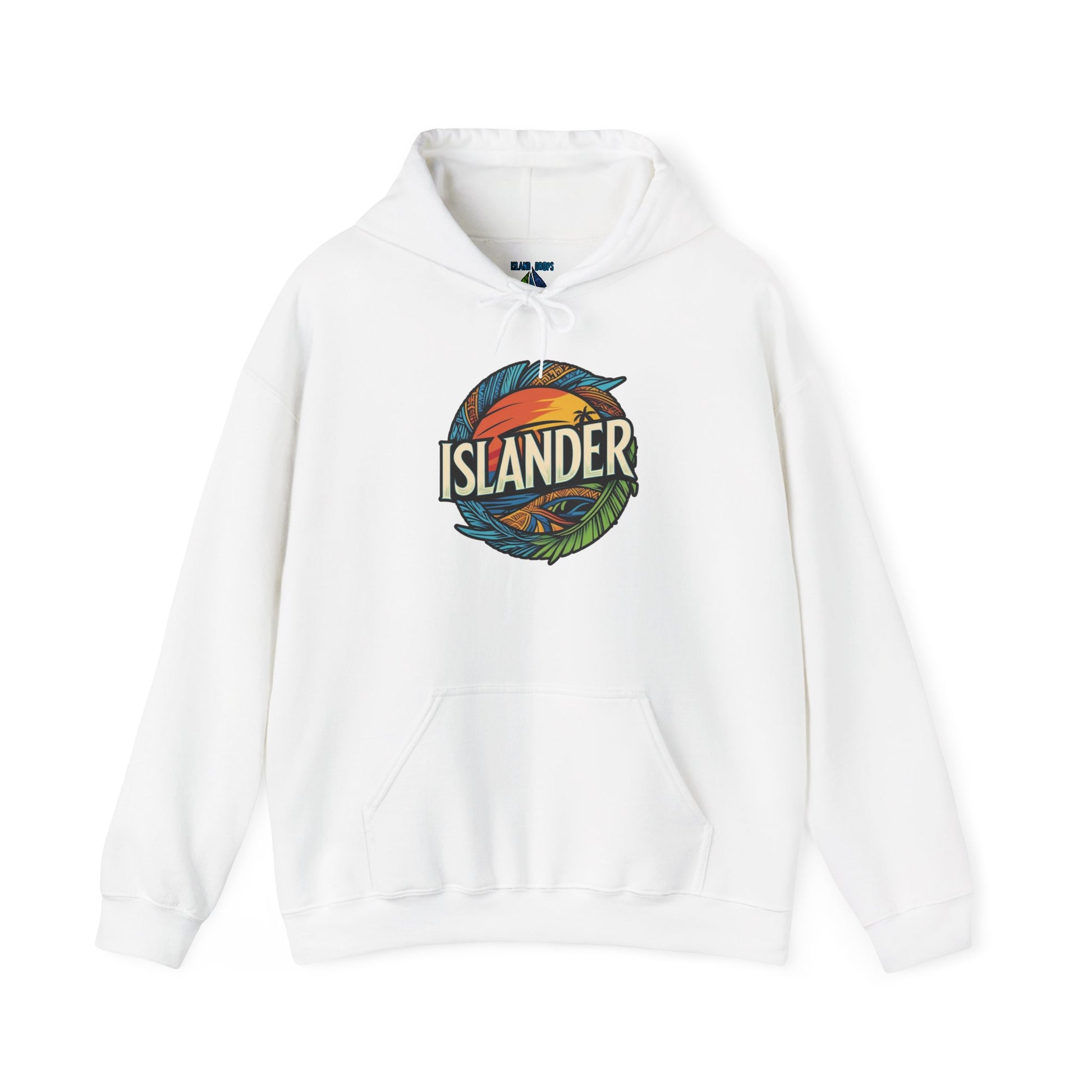 White hoodie with 'ISLANDER' logo - Island Drops hoodie collection | Unisex pullover