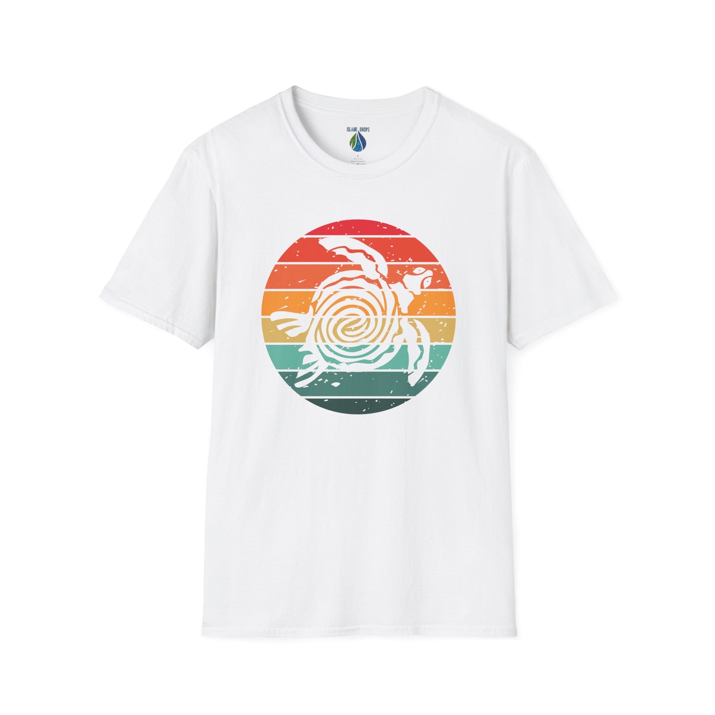 White t-shirt with sunset tribal turtle graphic design - Island Drops t-shirt collection | Unisex t-shirts