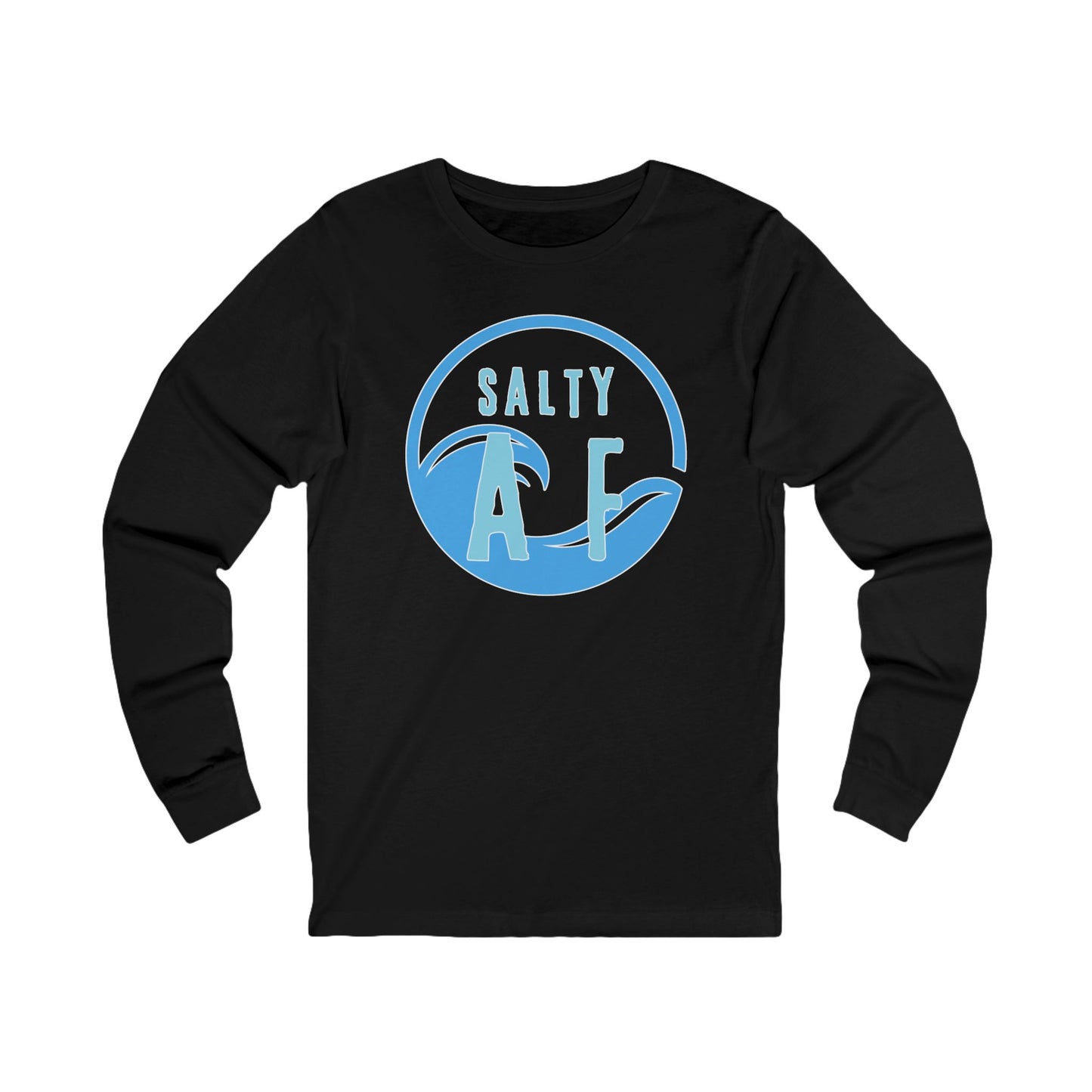 Black long-sleeve shirt with 'Salty AF' graphic design - Island Drops long sleeve collection | Unisex shirts