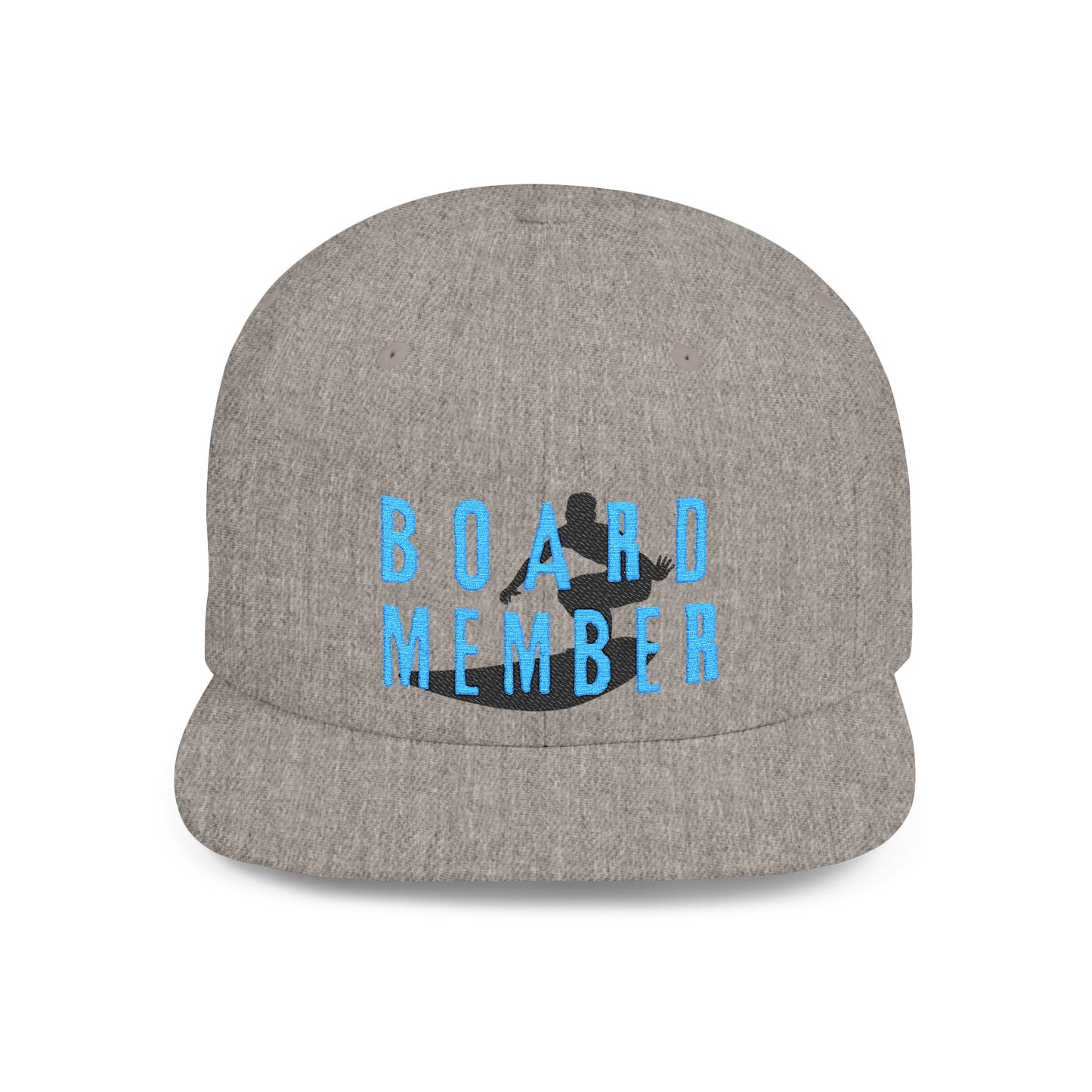 Gray cap with 'BOARD MEMBER' text and a surfer graphic design - Island Drops hat collection | Unisex snapback cap