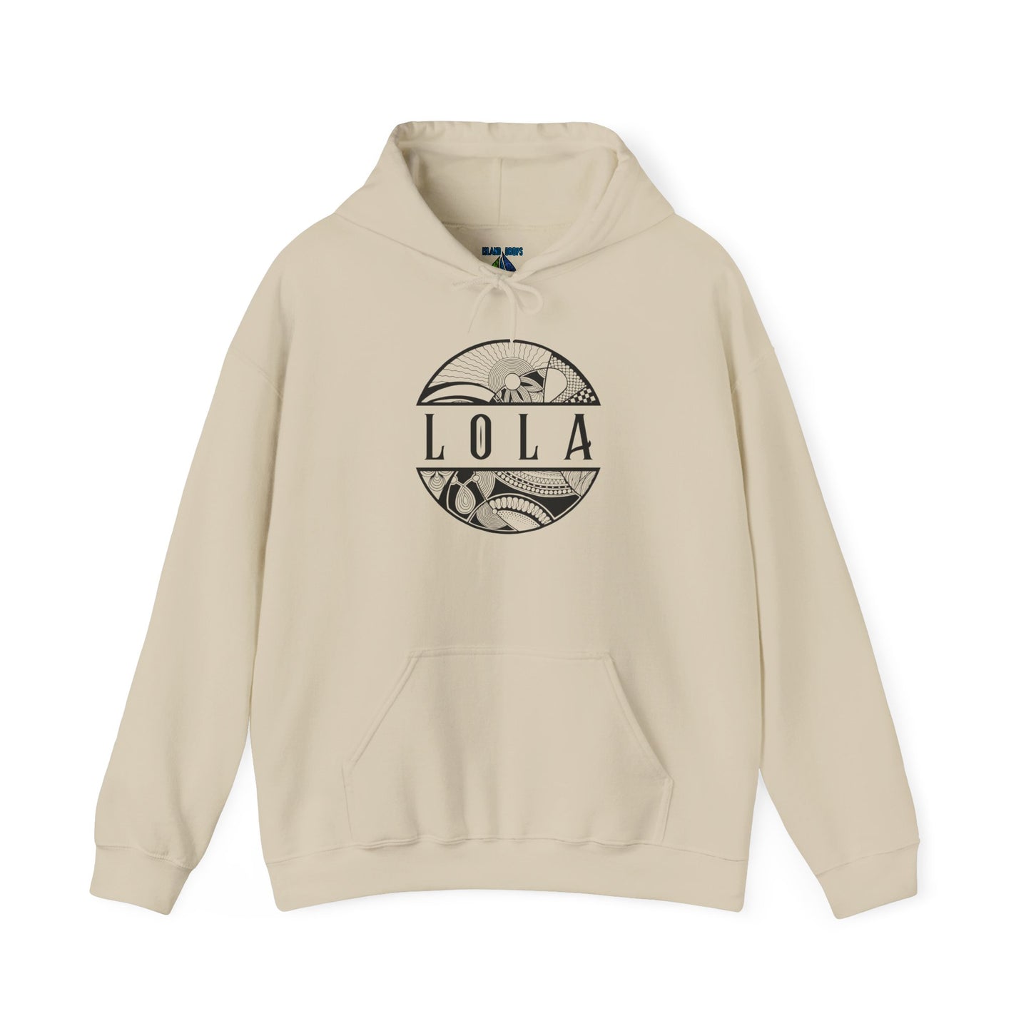 Beige hoodie with 'LOLA', meaning grandma, graphic design - Island Drops hoodie collection | Unisex pullover
