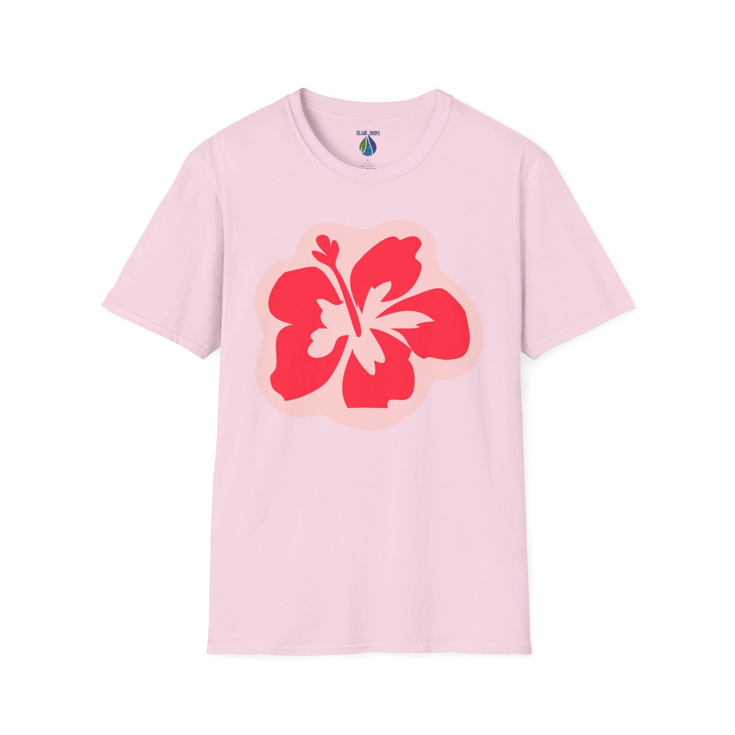 Pink t-shirt with a hibiscus graphic design  - Island Drops t-shirt collection | Unisex t-shirts